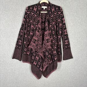Knox Rose Cardigan Sweater Womens‎ XS Purple Black Aztec Southwest Boho Tribal